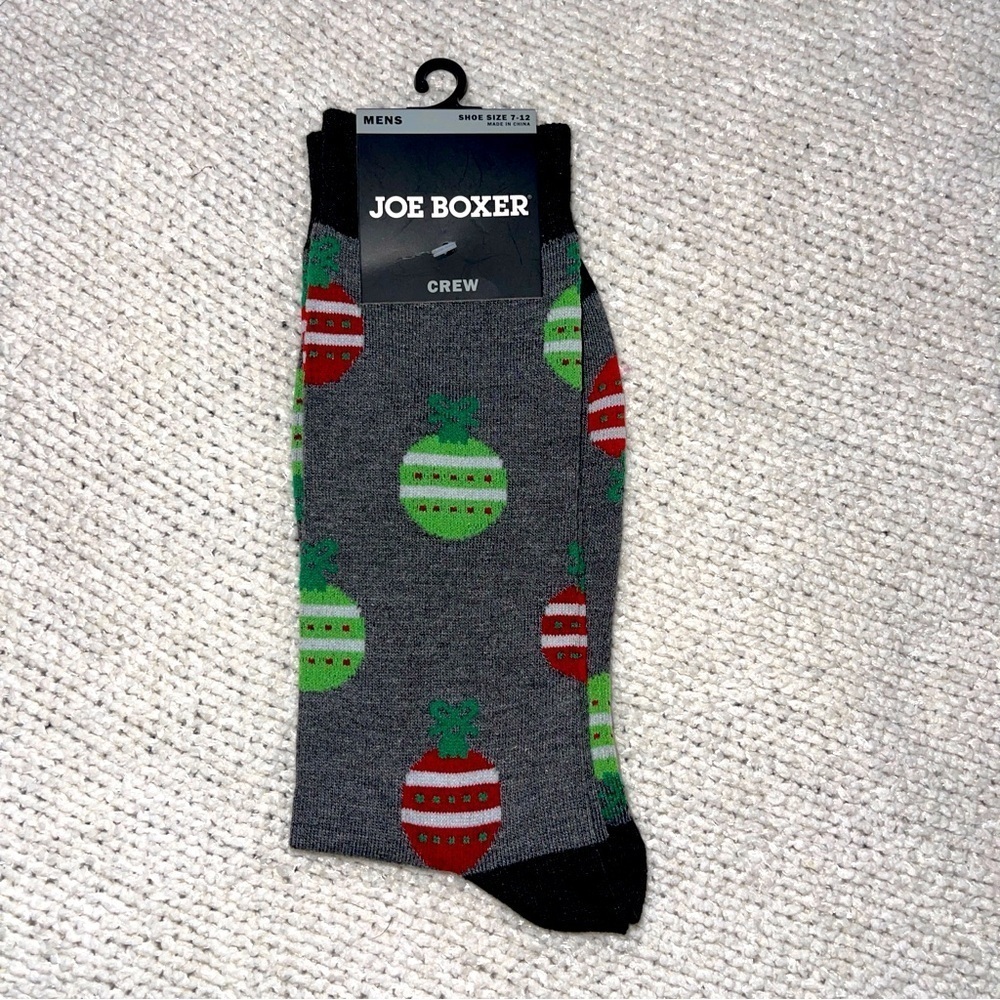 NWT Joe Boxer Sz 7-12 Gray Christmas Holiday Stocking Crew Cut Socks mens